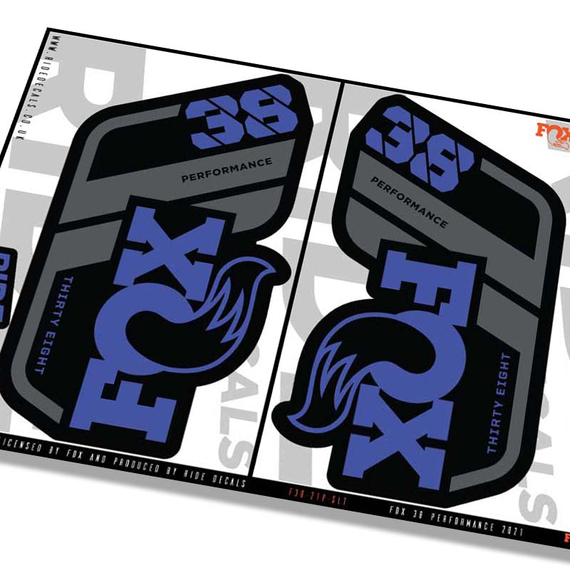 Fox 38 performance fork decals- slate blue- ride decals