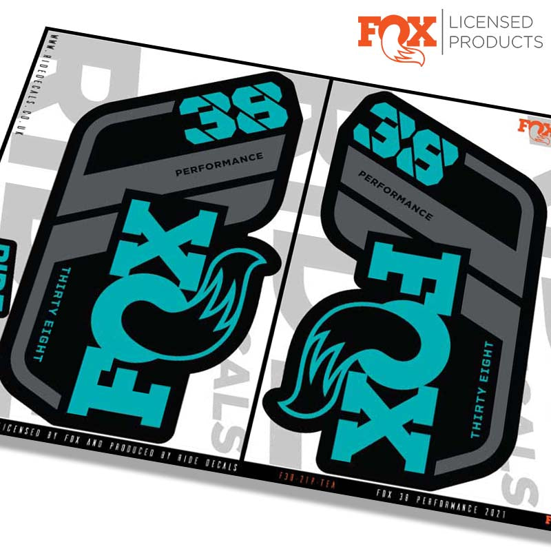 Fox 38 performance fork Stickers- teal- ride decals
