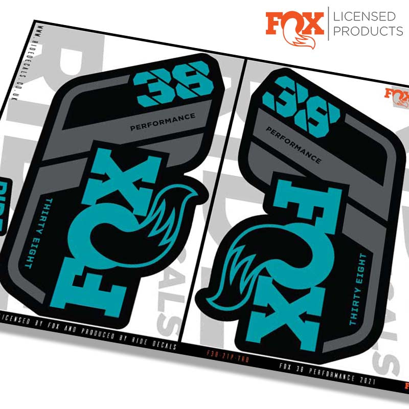 Fox 38 performance fork Stickers- turq- ride decals