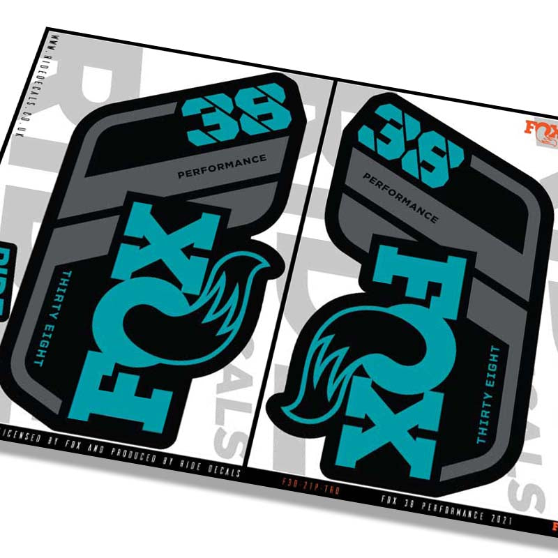 Fox 38 performance fork decals- turq- ride decals