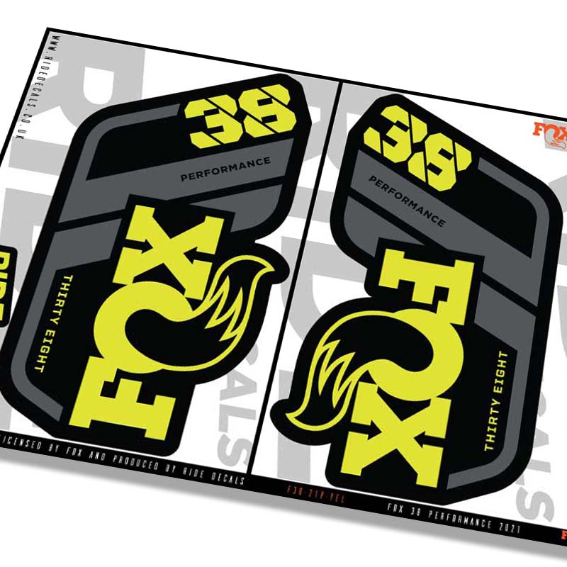 Fox 38 Performance Fork Decals Yellow - Ride Decals /Licensed by Fox