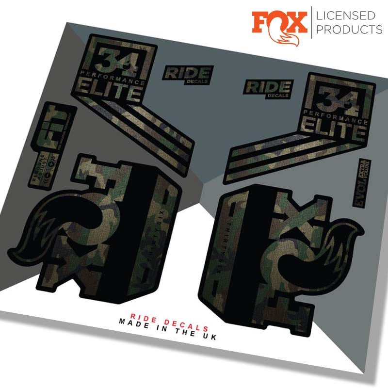 Fox 34 performance elite stickers,  camo - Ride Decals