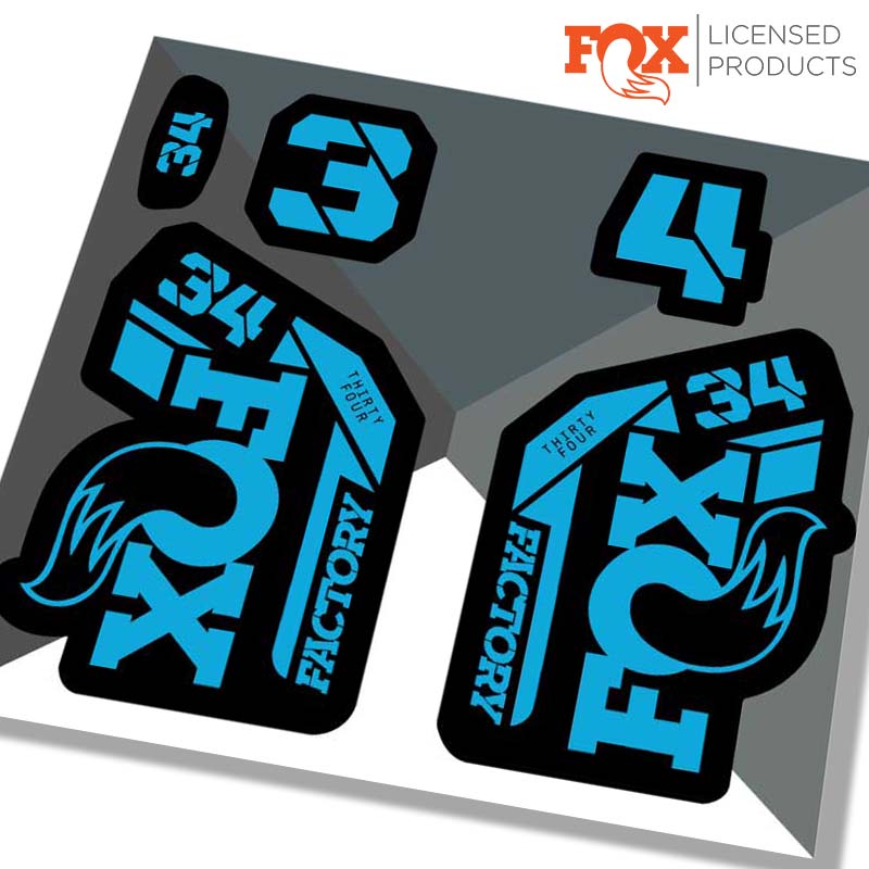 Fox 34 factory fork stickers, 2021 BLUE / RIDE DECALS