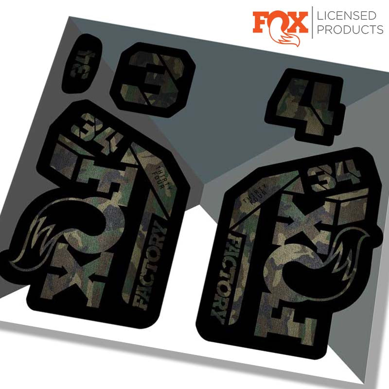 Fox 34 factory fork stickers, 2021 CAMO / RIDE DECALS