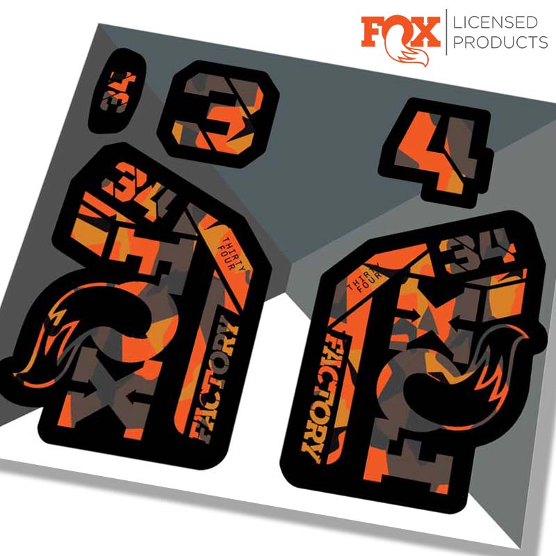 Fox 34 factory fork stickers, 2021 FIRE CAMO / RIDE DECALS