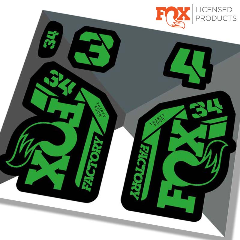 Fox 34 factory fork stickers, 2021 GREEN / RIDE DECALS
