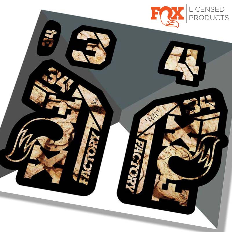 Fox 34 factory fork stickers, 2021 SCORCHED EARTH / RIDE DECALS