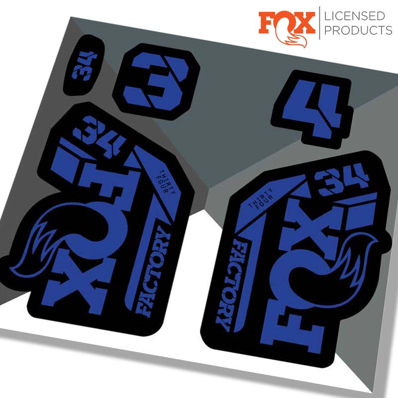 Fox 34 factory fork stickers, 2021 BLUE / RIDE DECALS