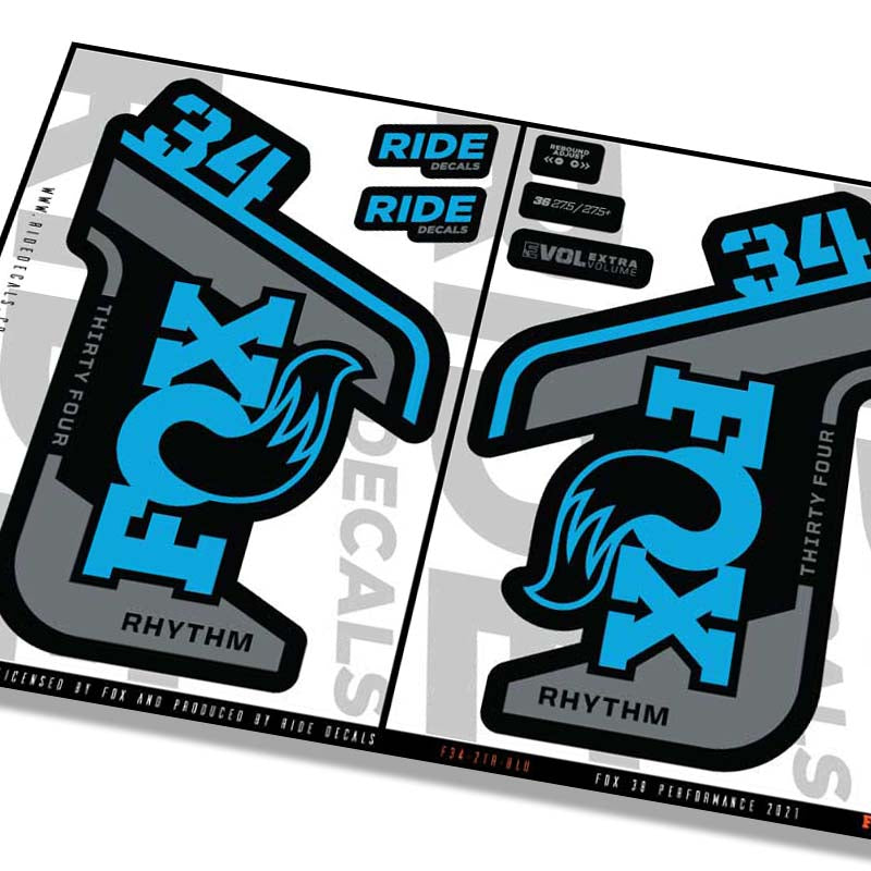 Fox 34 Rhythm fork decals- blue- ride decals