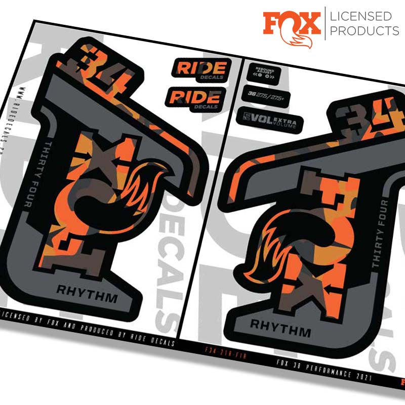 Fox 34 Rhythm fork Stickers- Fire Camo- ride decals