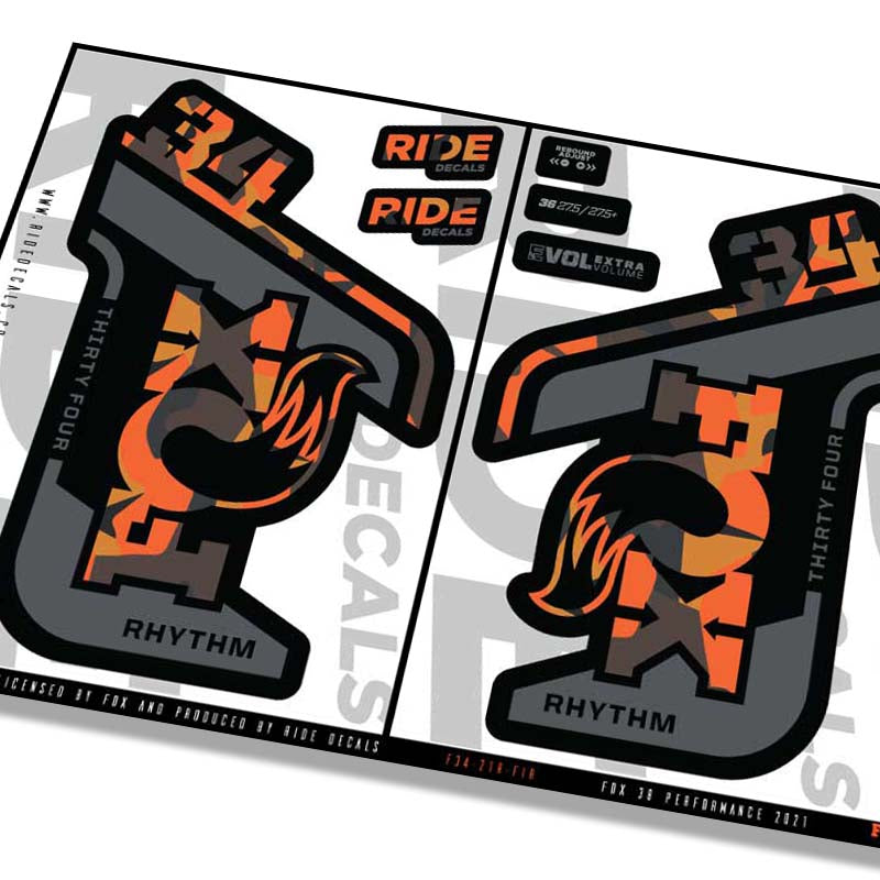Fox 34 Rhythm fork decals- Fire Camo- ride decals