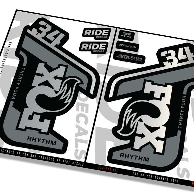 Fox 34 Rhythm fork decals- silver- ride decals
