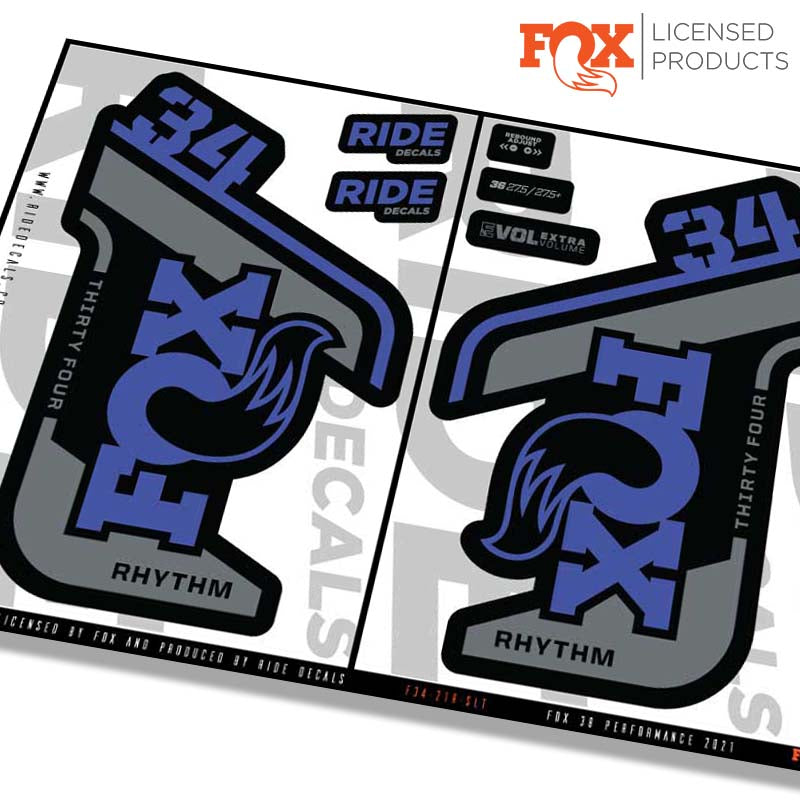 Fox 34 Rhythm fork decals- slate blue- ride decals