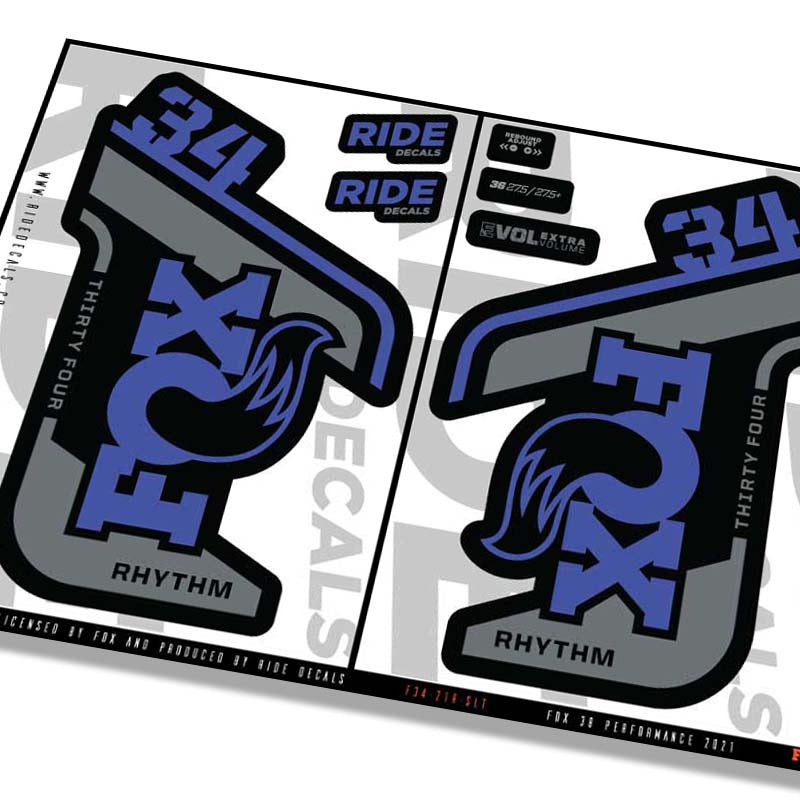 Fox 34 Rhythm fork decals- slate blue- ride decals