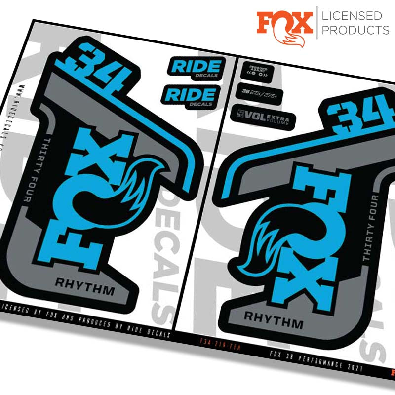 Fox 34 Rhythm fork Stickers- blue- ride decals