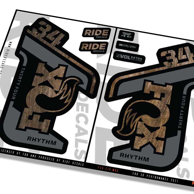 Fox 34 Rhythm fork decals- woodgrain- ride decals