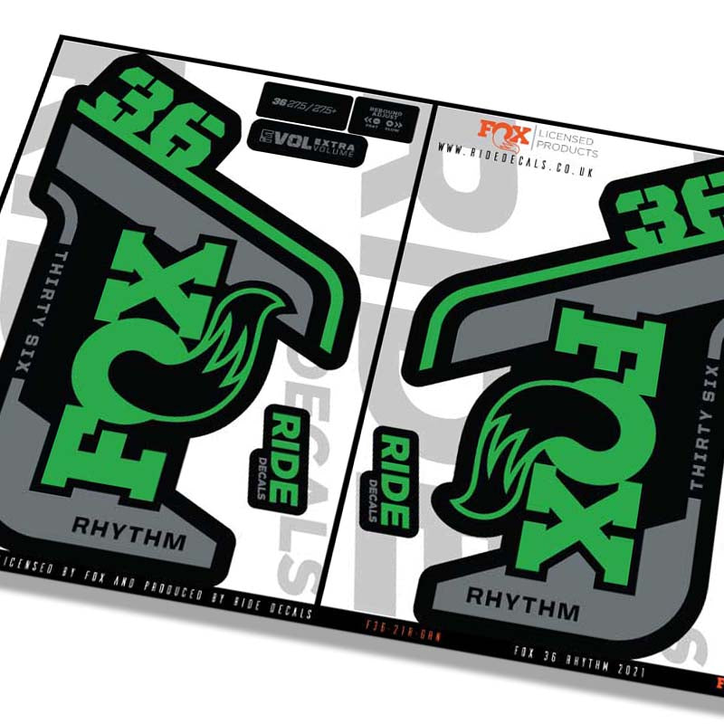 Fox 36 Rhythm fork Stickers- green- ride decals