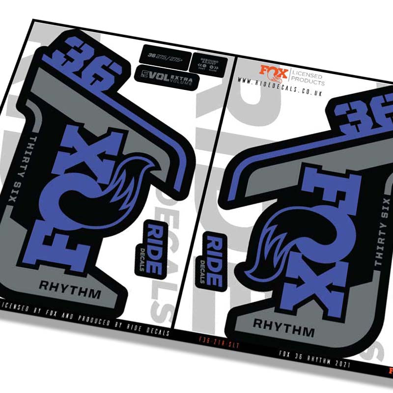 Fox 36 Rhythm fork Stickers- slate blue- ride decals