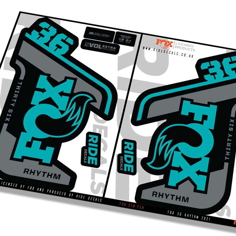 Fox 36 Rhythm fork Stickers- teal- ride decals