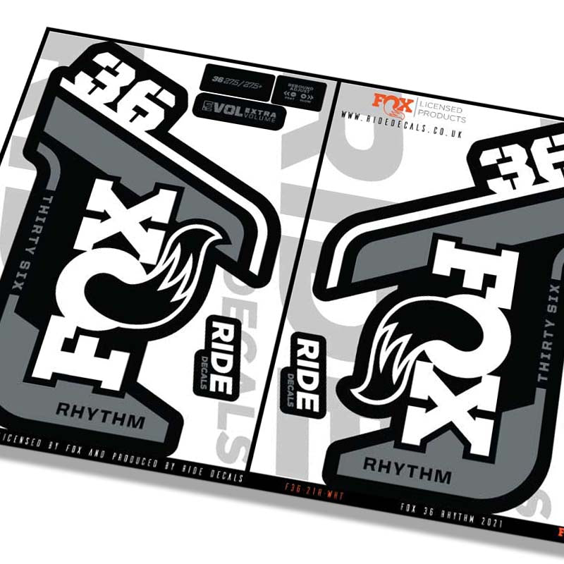 Fox 36 Rhythm fork decals- white- ride decals