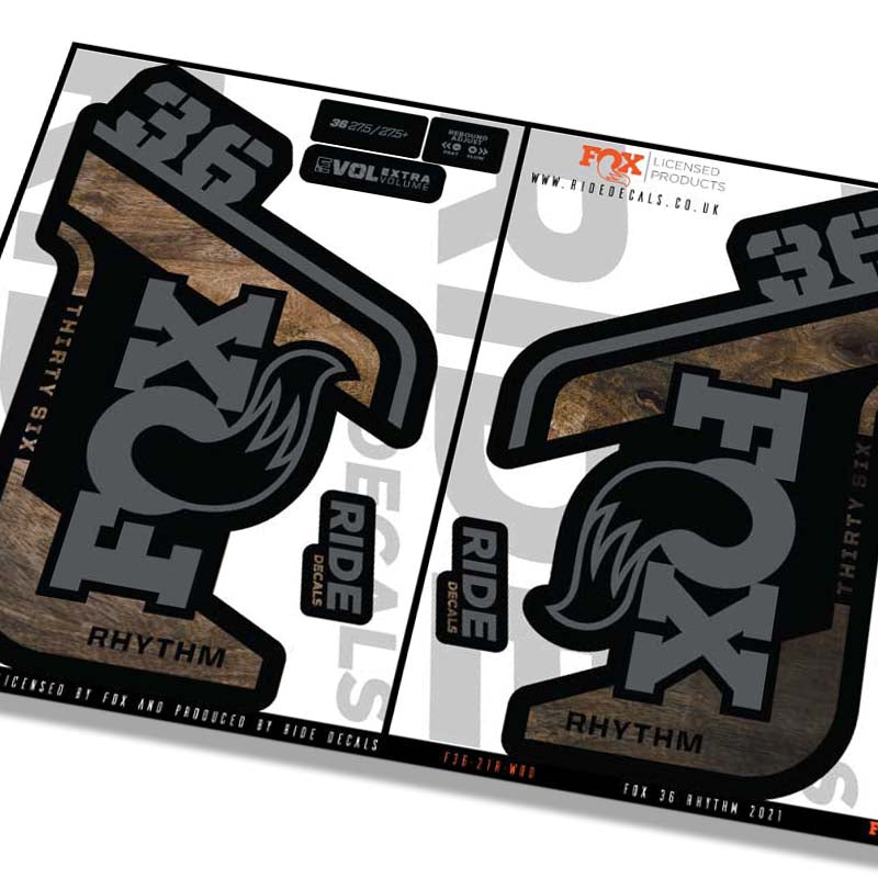 Fox 36 Rhythm fork decals- woodgrain- ride decals