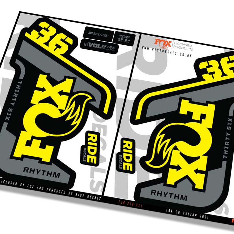 Fox 36 Rhythm fork decals- yellow- ride decals