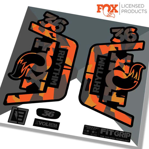 Fox 36 Rhythm Decals Fork Stickers, Fire Camo, Made by Ride Decals