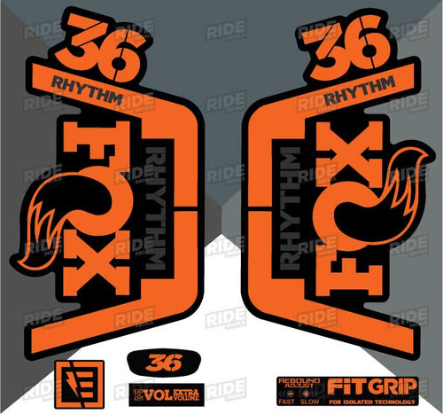 Fox 36 Rhythm Decals Fork Stickers, Orange, Made by Ride Decals