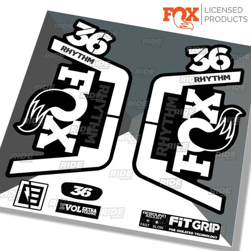 Fox 36 Rhythm Decals Fork Stickers, White, Made by Ride Decals