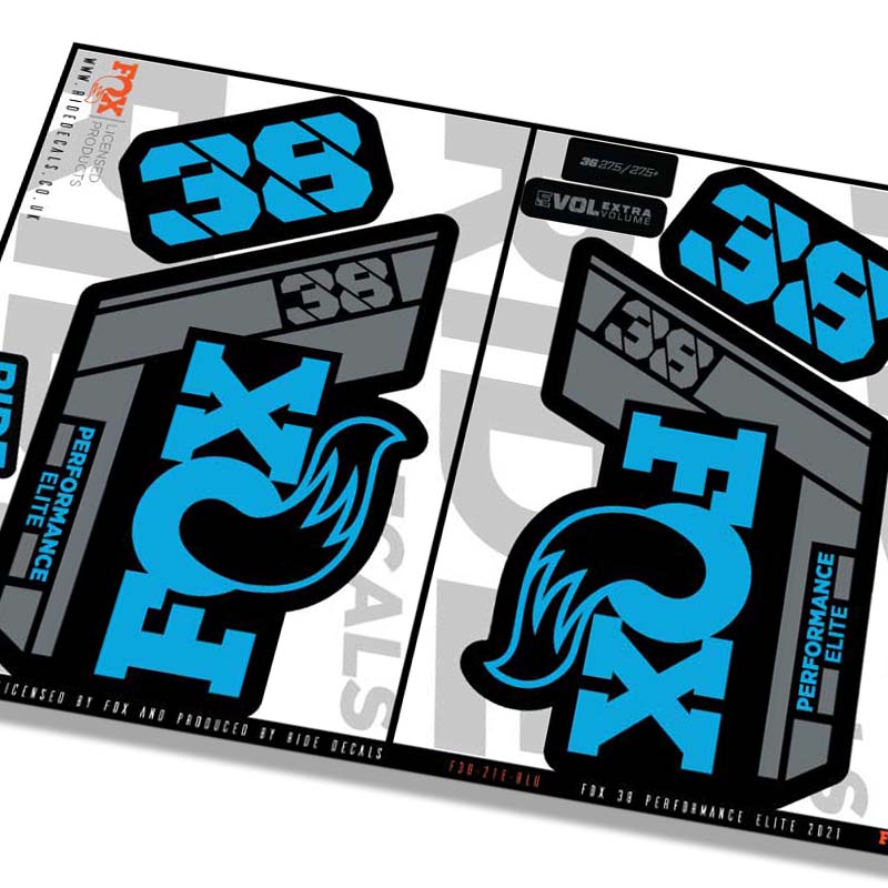 Fox 38 Performance Elite fork decals- blue- ride decals
