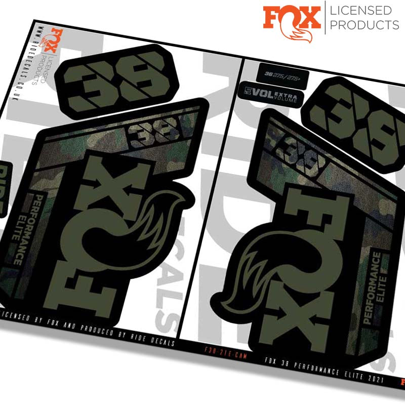 Fox 38 Performance Elite fork Stickers- camo- ride decals