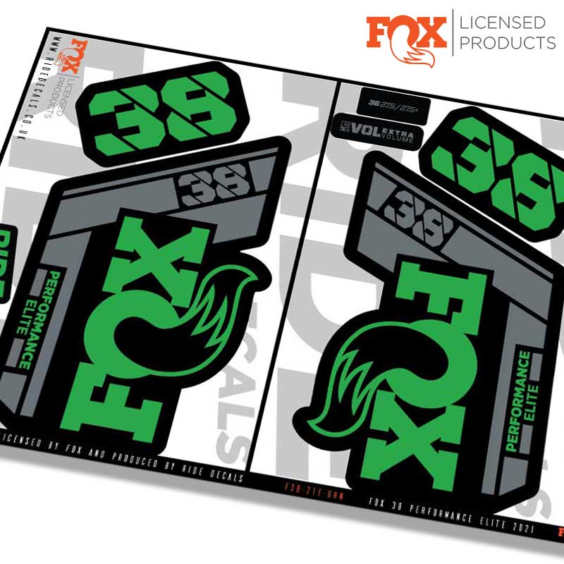 Fox 38 Performance Elite fork Stickers- green- ride decals