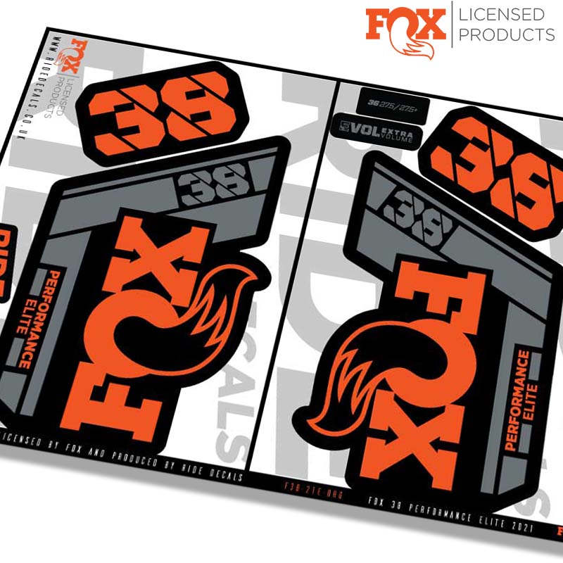 Fox 38 Performance Elite fork Stickers- orange- ride decals