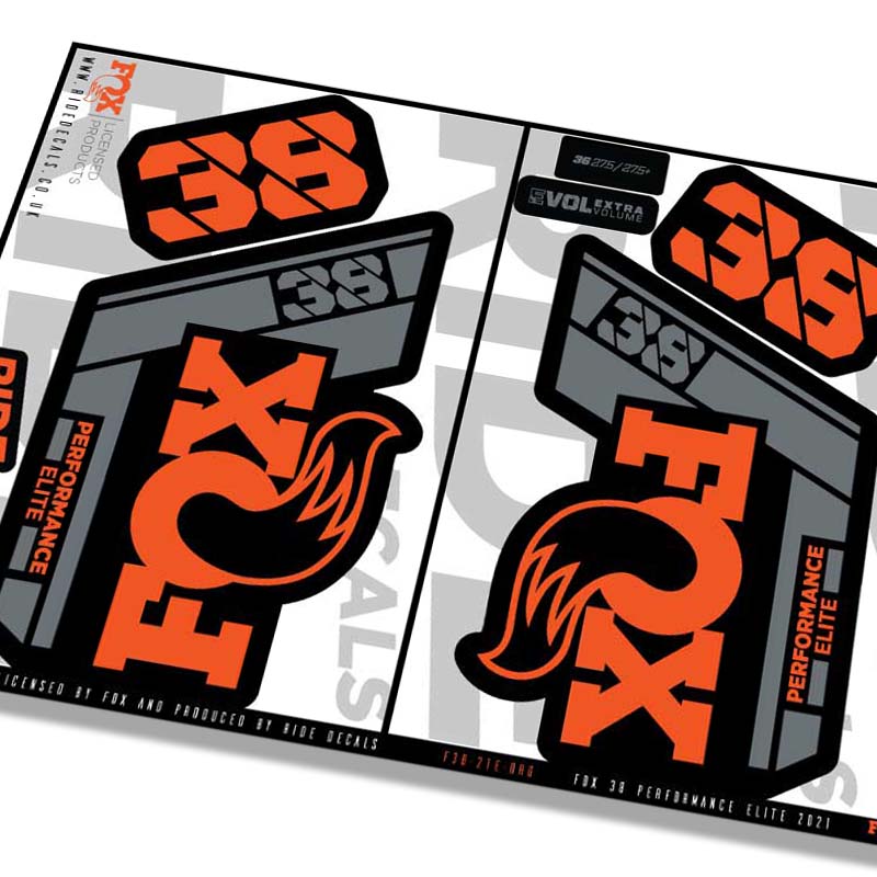 Fox 38 Performance Elite fork decals- orange- ride decals