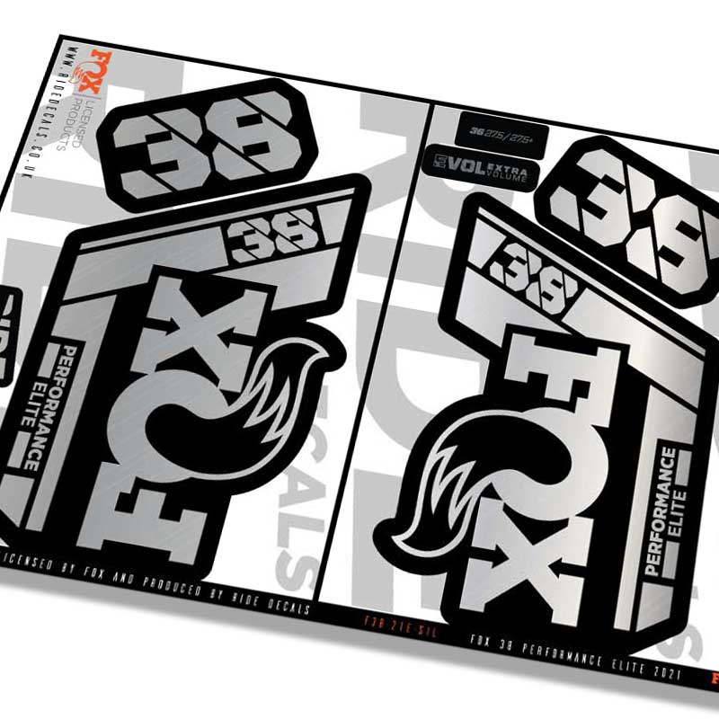 Fox 38 Performance Elite fork decals- silver- ride decals
