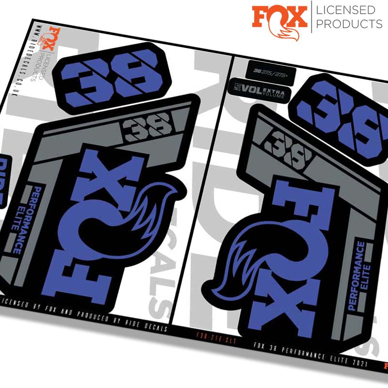 Fox 38 Performance Elite fork Stickers- slate blue- ride decals