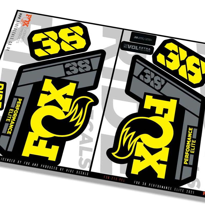 Fox 38 Performance Elite fork decals- yellow- ride decals