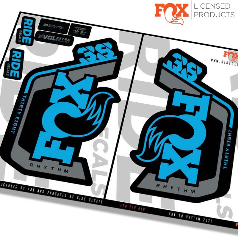 Fox 38 Rhythm fork Stickers- blue- ride decals