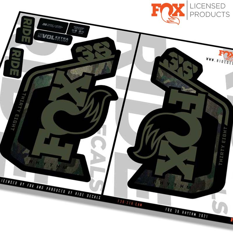 Fox 38 Rhythm fork Stickers- camo- ride decals