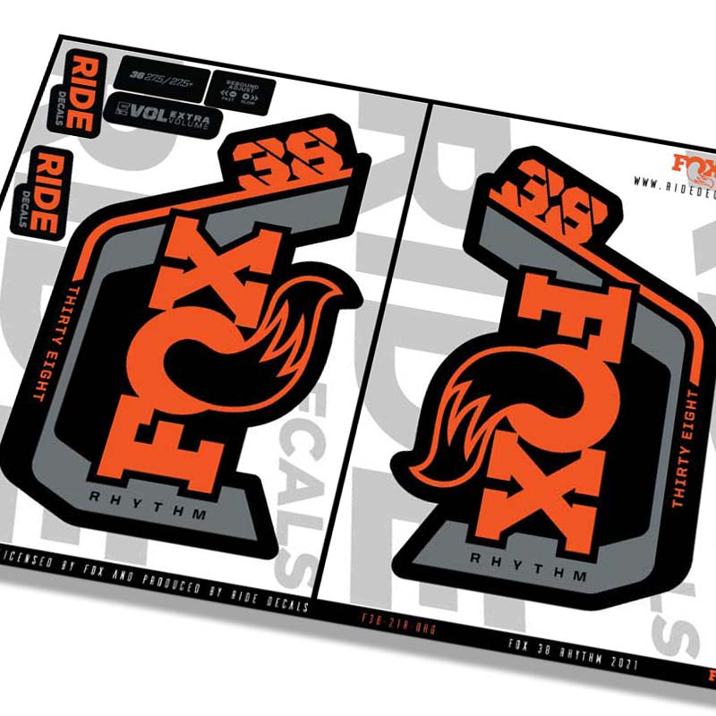 Fox 38 Rhythm fork decals- orange- ride decals