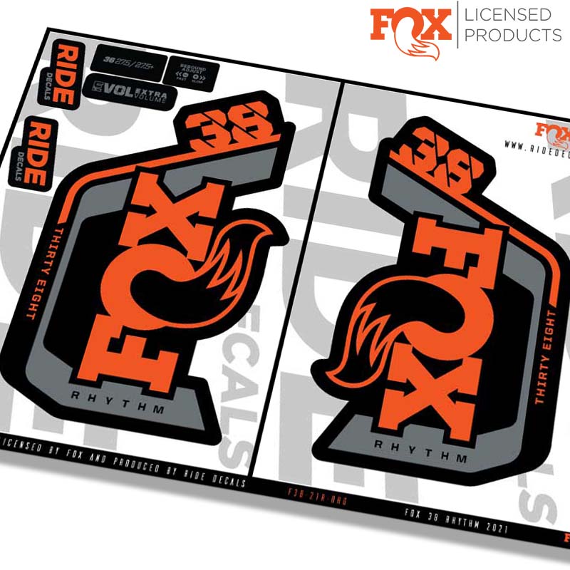 Fox 38 Rhythm fork Stickers- orange- ride decals