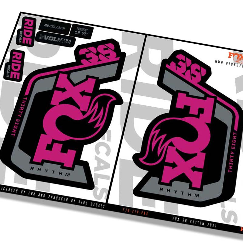Fox 38 Rhythm fork decals- pink- ride decals