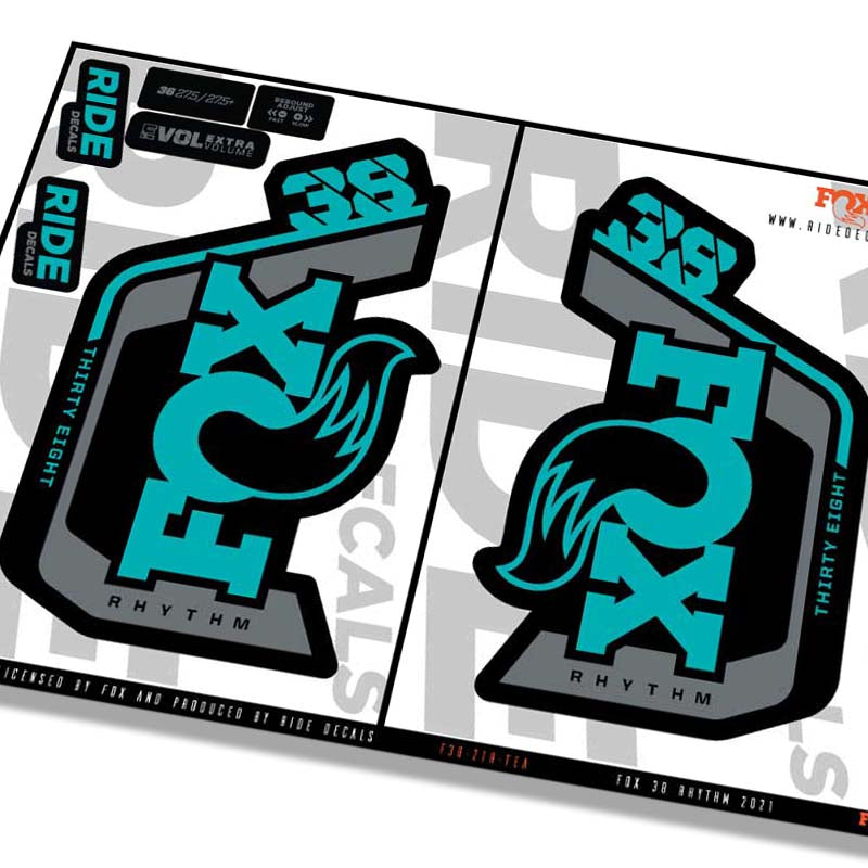 Fox 38 Rhythm Fork Decals Teal - Ride Decals /Licensed by Fox