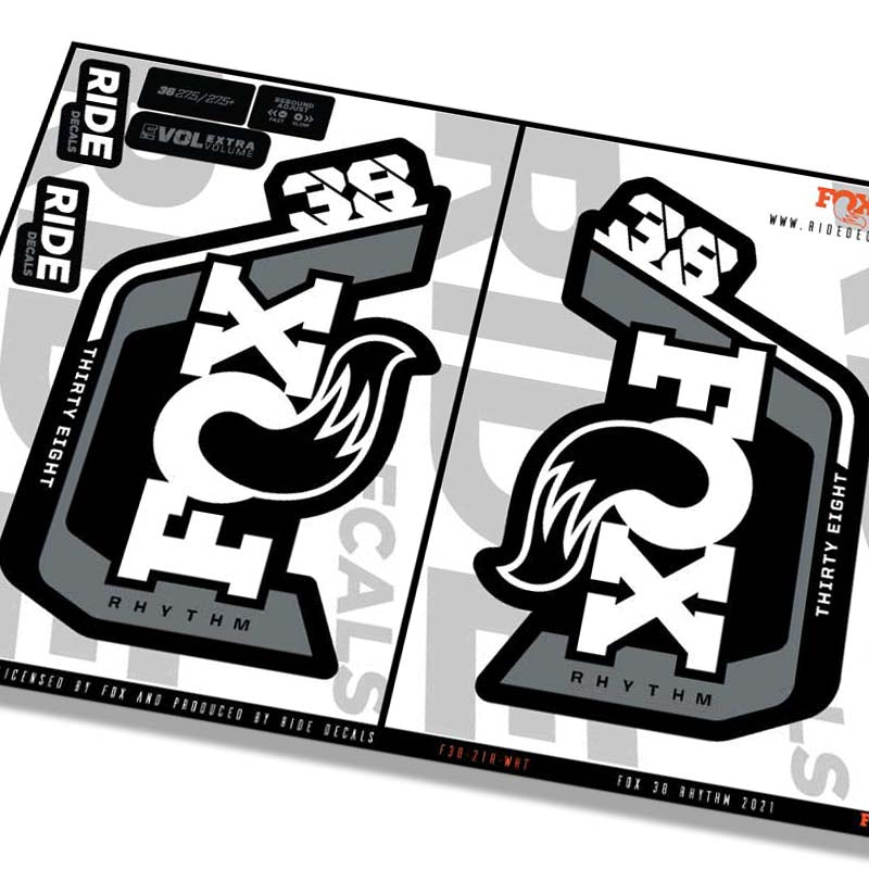 Fox 38 Rhythm fork decals- white- ride decals
