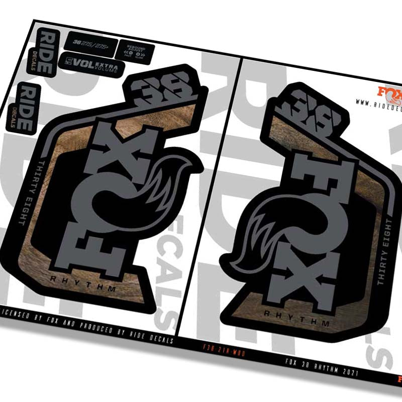 Fox 38 Rhythm fork decals- woodgrain- ride decals
