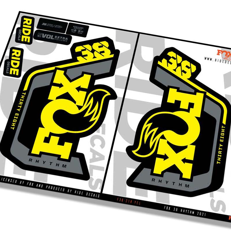 Fox 38 Rhythm fork decals- yellow- ride decals