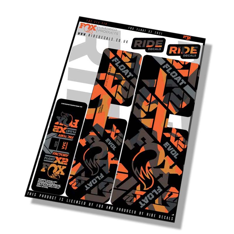 Fox Float-X2 Factory shock Stickers- Fire Camo- ride decals