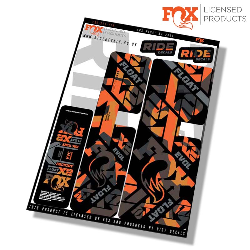 Fox Float-X2 Factory shock Stickers- Fire Camo- ride decals