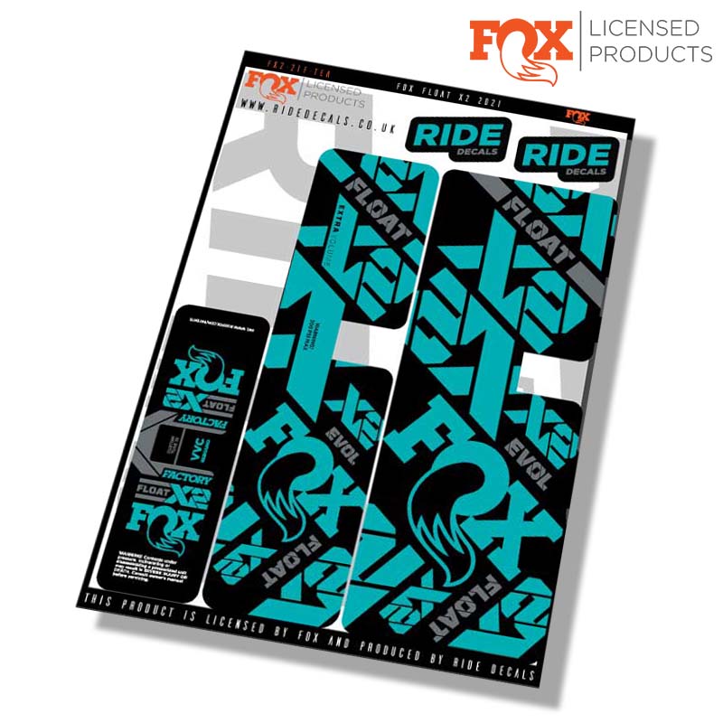 Fox Float-X2 Factory shock Stickers- teal- ride decals