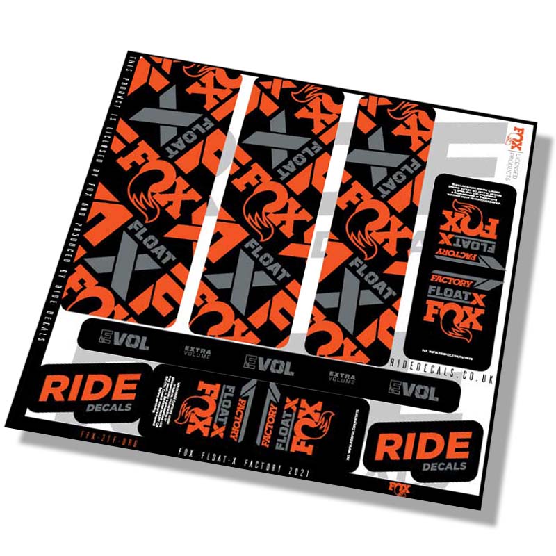 Fox Float-X Factory shock Stickers- orange- ride decals